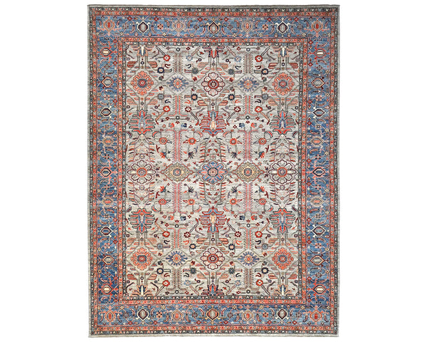 9x12 Gray Blue Aryana Afghan Hand Knotted Veg Dye Wool Area Rug